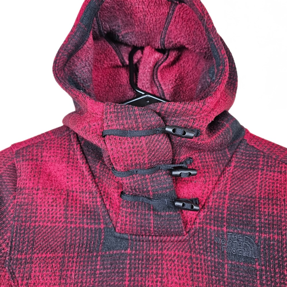 The North Face Women's Red Black Plaid Fleece Pullover Hoodie Size M